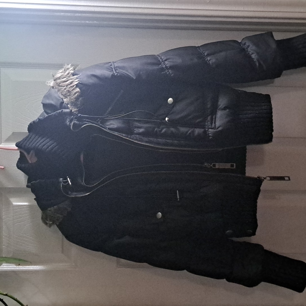 Black Rivet Hooded Puffer Jacket